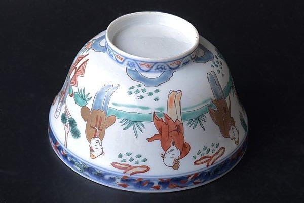 Amazon.co.jp: 中国古玩 色絵染付蓋茶碗 五客 骨董 食器 アンティーク